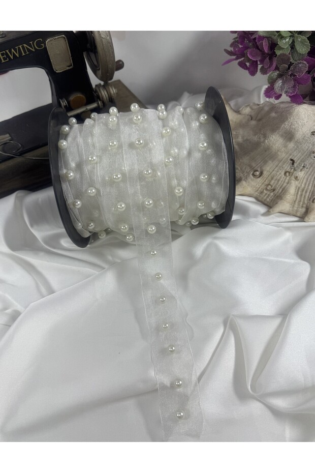 Organza Ribbon with Pearls (1 Meter)