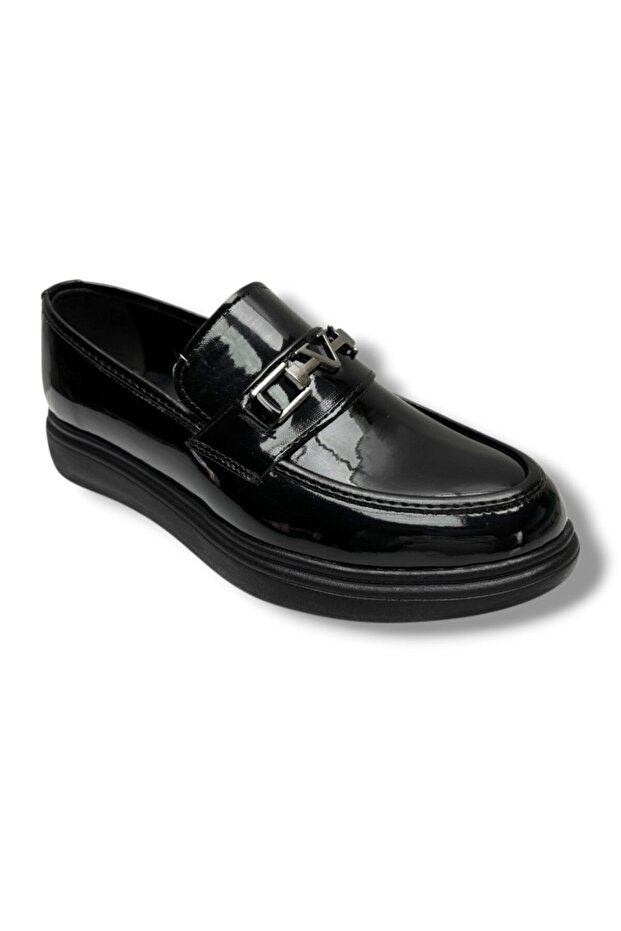 Rasgo 5126-26 patent leather anatomical boy's shoes with bow and buckle, sizes 37-40
