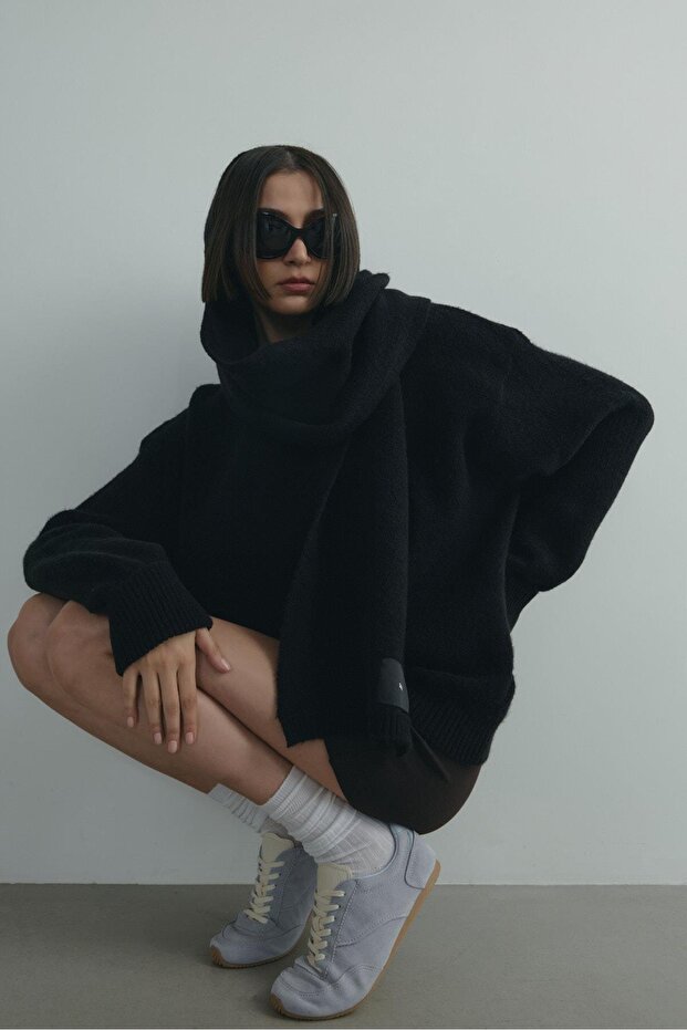 Siyah Bella Triko Atkı - 4