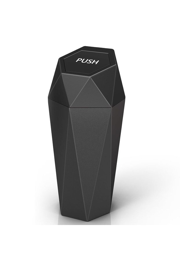 Car Trash Can with Lid, Diamond Pattern Design, Leak-Proof Portable Mini Waste Bin, Black