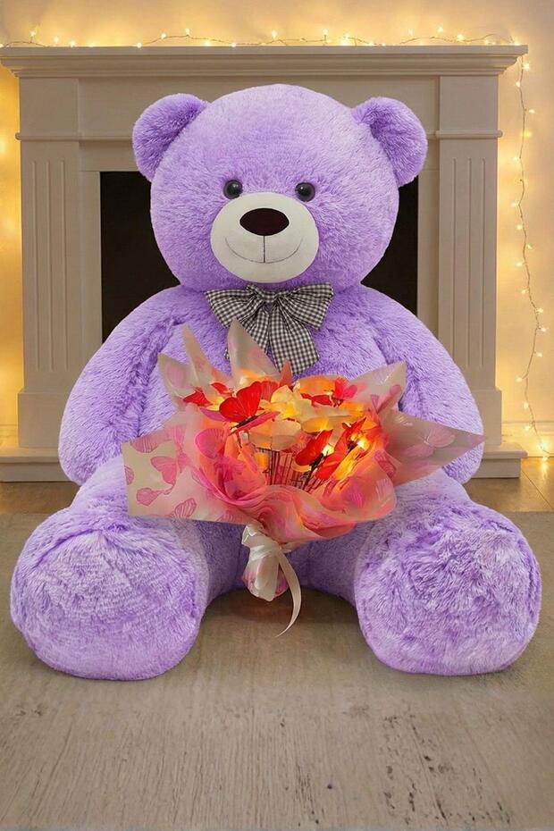 Pink and White Butterfly Bouquet with Led Lights – 25 Butterflies & 90 cm Large Plush Bear |   Oze for Valentine's Day