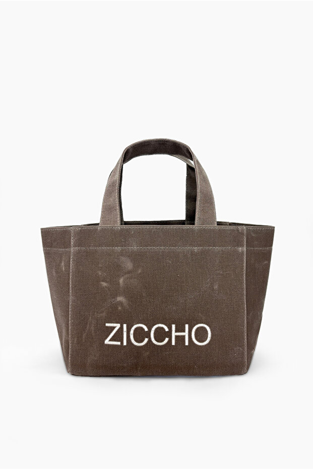 Waxed Medium Size Canvas Handbag with Washed Effect