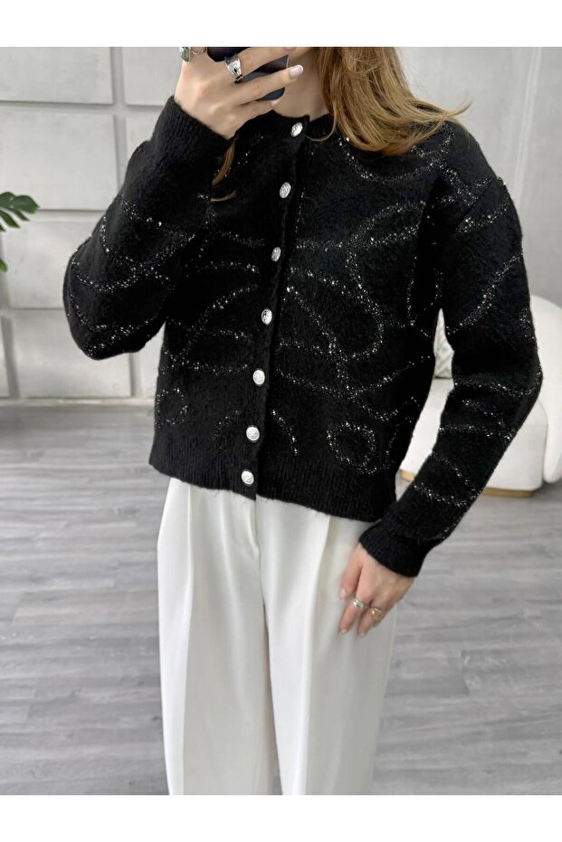 Pullu Düğmeli Ceket 7712 Siyah - 4