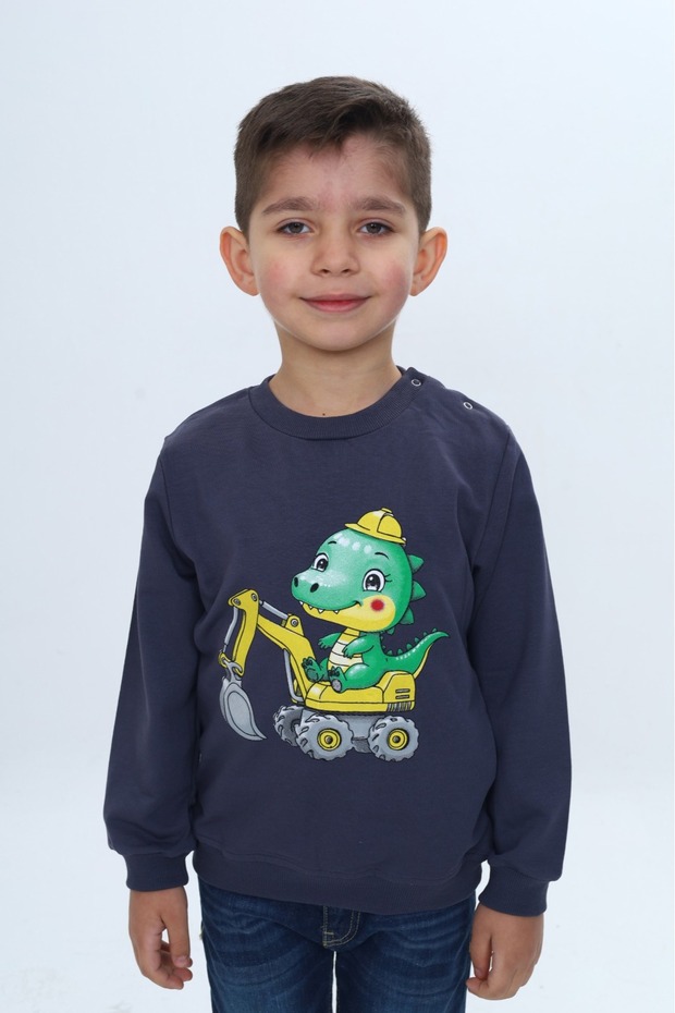 Boy's Relax Fit Crew Neck Sweatshirt with Snap Buttons on the Shoulders Printed