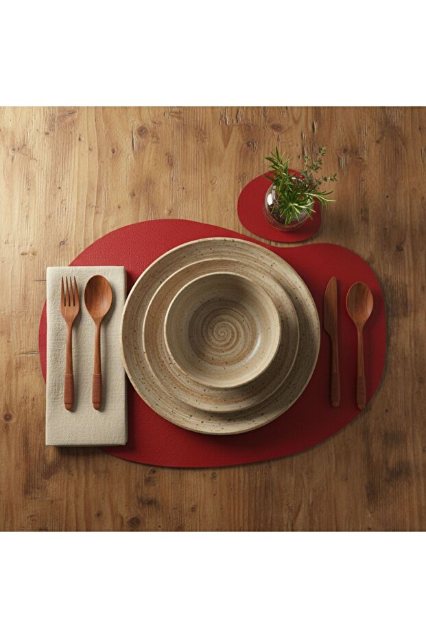 2-Person 4-Piece Leather American Placemat 30X44 Cm-Erasable Placemat-With Self-Cup Holder