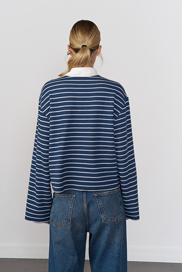 Polo Yaka Çizgili Basic Tshirt - 4