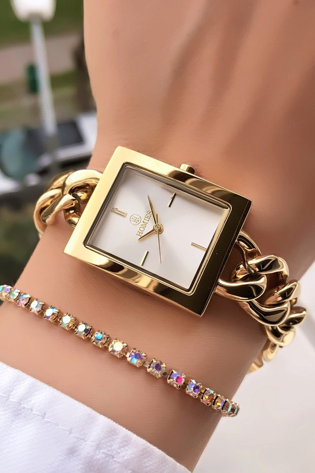 Women's Wristwatch Steel Chain Cord Gold Color Gift Bracelet Hms84Kc4