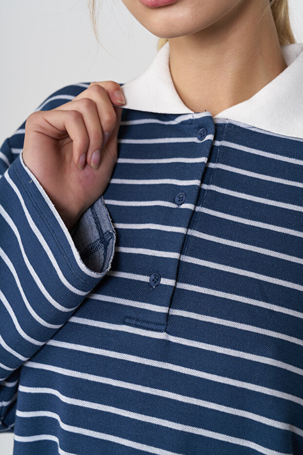 Polo Yaka Çizgili Basic Tshirt - 3