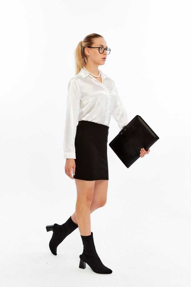 BEL LASTİKLİ KAŞE KALEM ETEK - 5