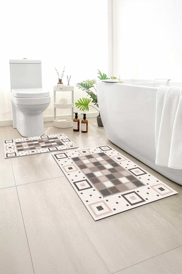 2-Pack Bath Mat, Soft Bathroom Rug, Non-Slip Backing, Washable - 60X100 - 50X60