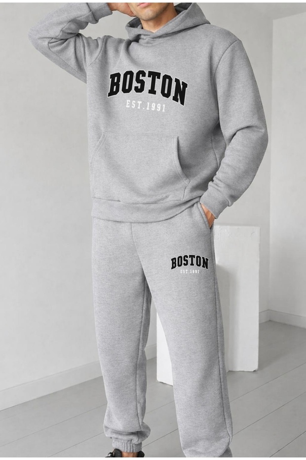 Boston Est 1991 Printed Unisex Men/Women Hooded Oversized Bottom/Top Tracksuit Set