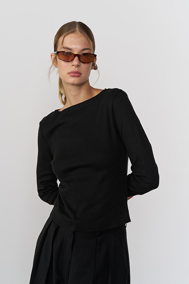 %100 Cotton Kayık Yaka Tshirt - 2