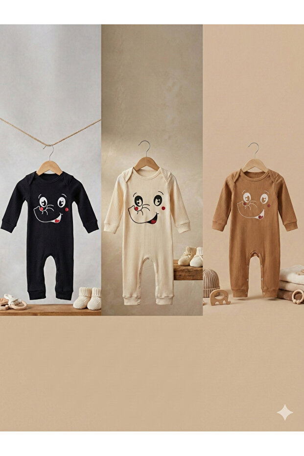 100% Cotton Smiling Elephant Printed Newborn Gift Set of 3 Unisex Baby Rompers