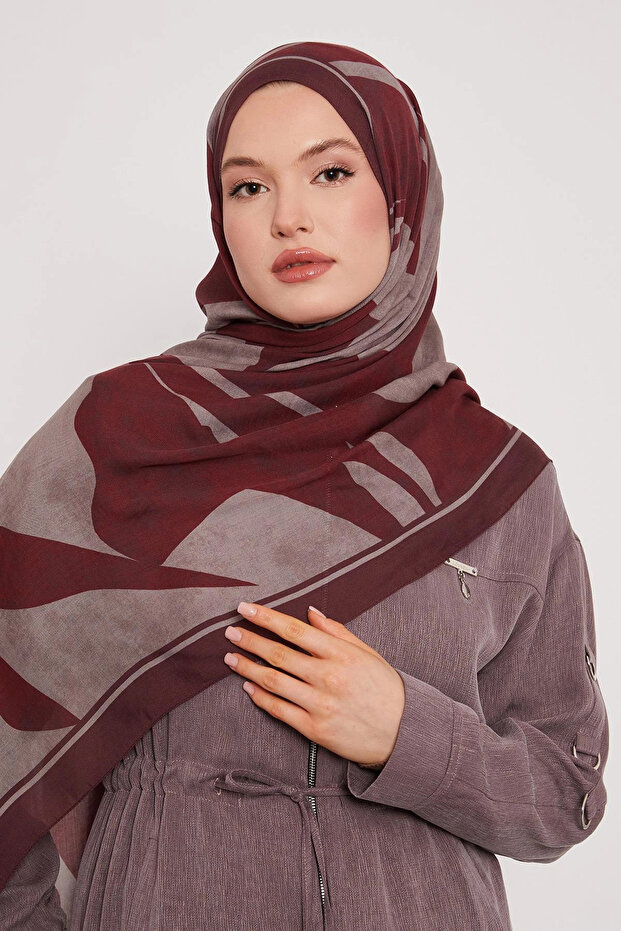 Patterned Silk Shawl - Ruby Burgundy - 1