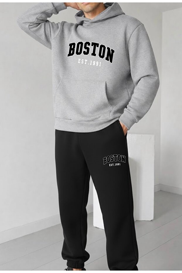 Boston Est 1991 Printed Unisex Men/Women Hooded Oversized Bottom/Top Tracksuit Set
