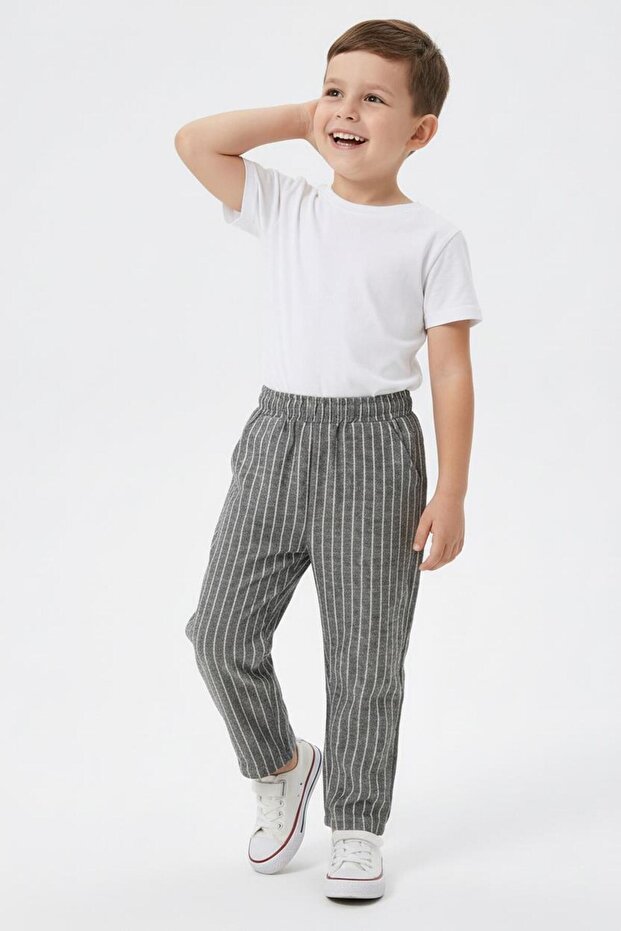 Ριγέ λινό παντελόνι - 1