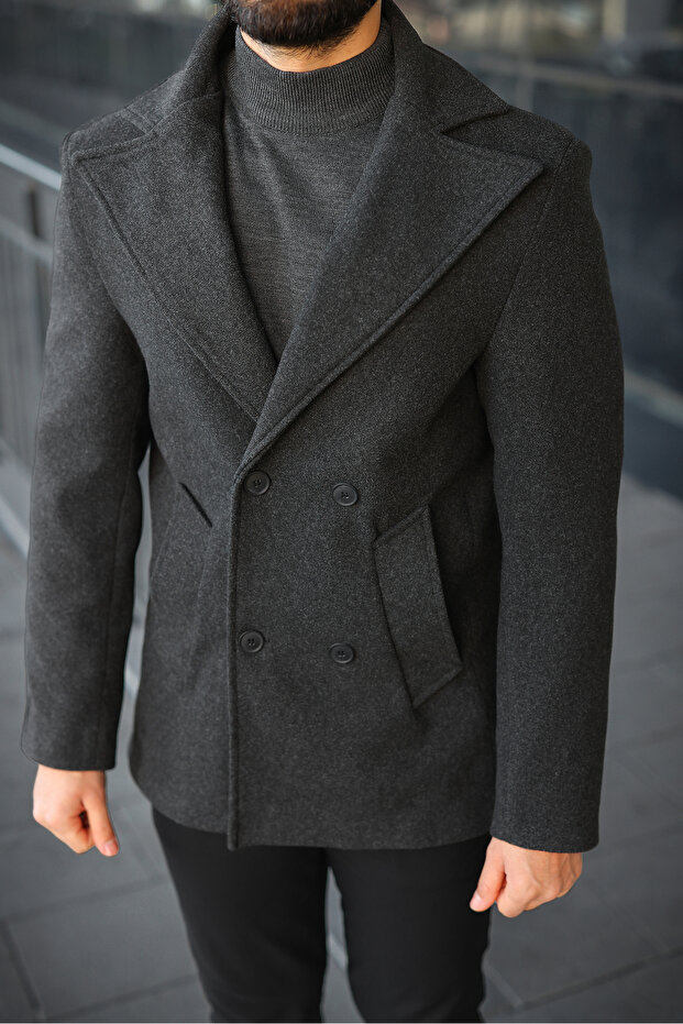 معطف بأزرار على الجهتين كاشي مبطن بزرين - 3