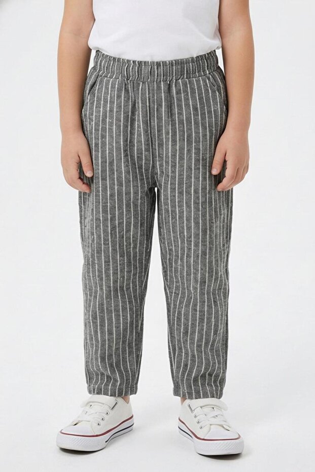 Ριγέ λινό παντελόνι - 5