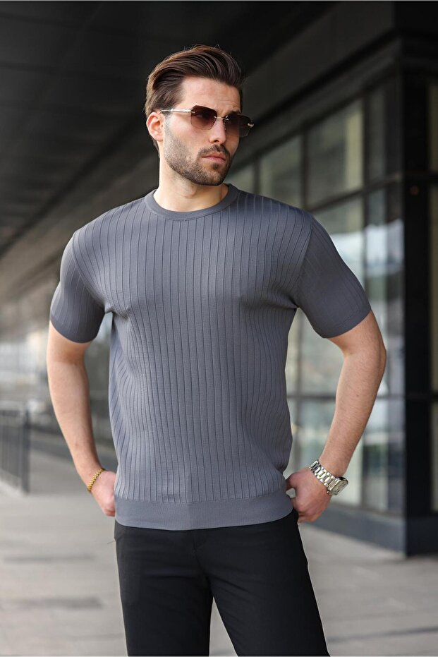 Anthracite Crew Neck Knitwear Men's T-Shirt E7460