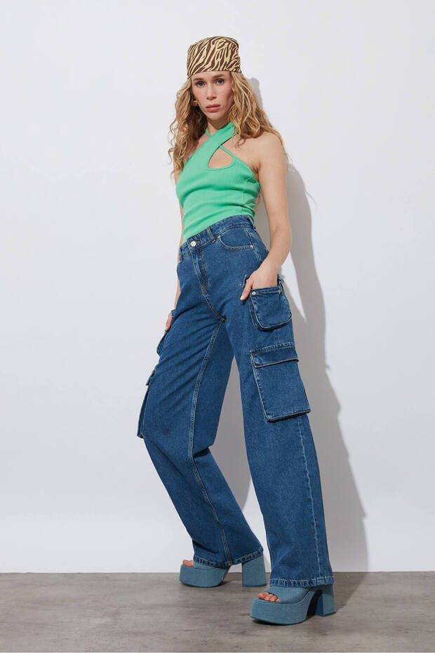 Denim Kargo Pantolon - 1