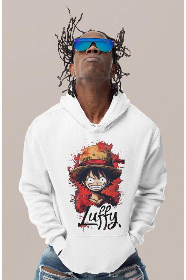 هودي Monkey D. Luffy Design مطبوع للجنسين قصة فضفاضة بشخصية أنمي من قطعة واحدة