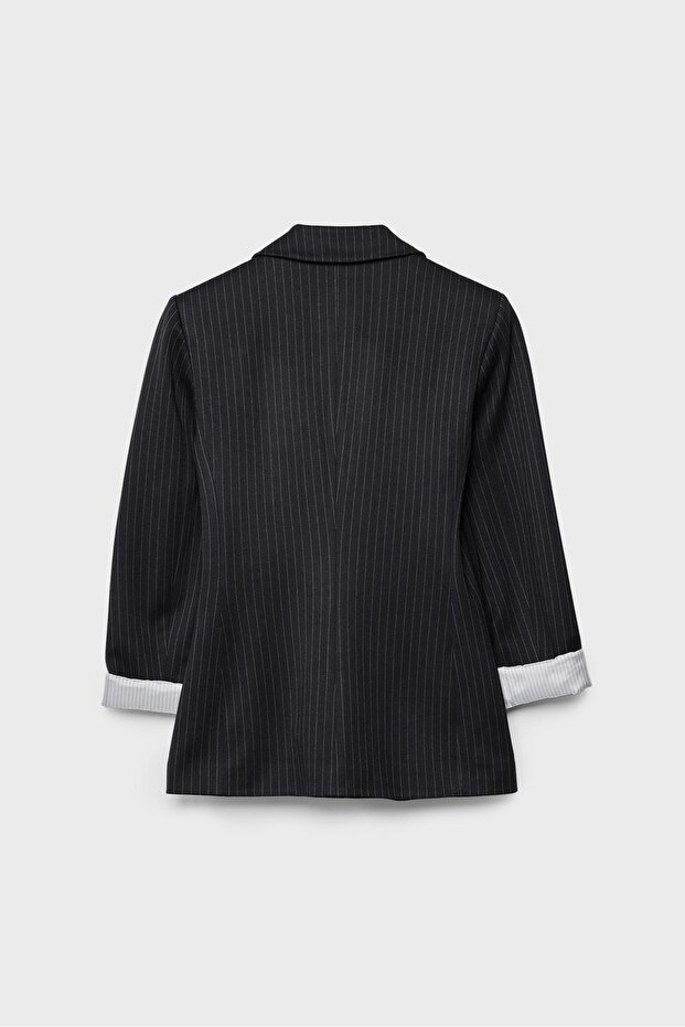 Basic çizgili blazer ceket - 7