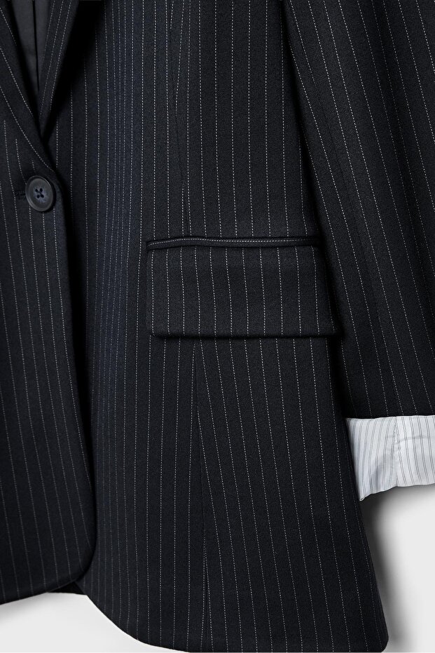 Basic çizgili blazer ceket - 8