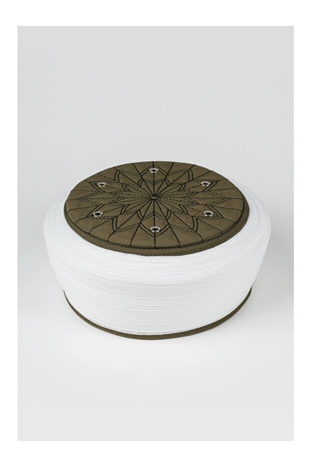 Children's Talebe Yarn - White Fabric - Green Cap - Plain Wrap - Bird's Eye - 6 Meters