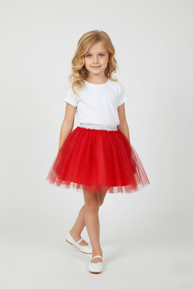 Red Glitter Girls' Tutu Skirt for April 23, October 29, May 19 Weddings, Birthdays and Parties