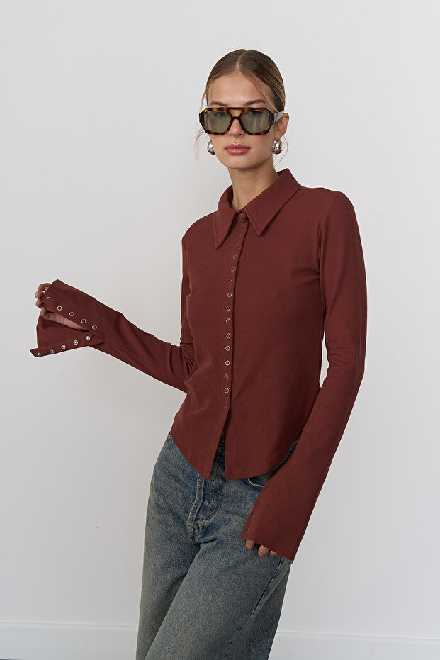 Çıt Çıt Detaylı Örme Gömlek - 2