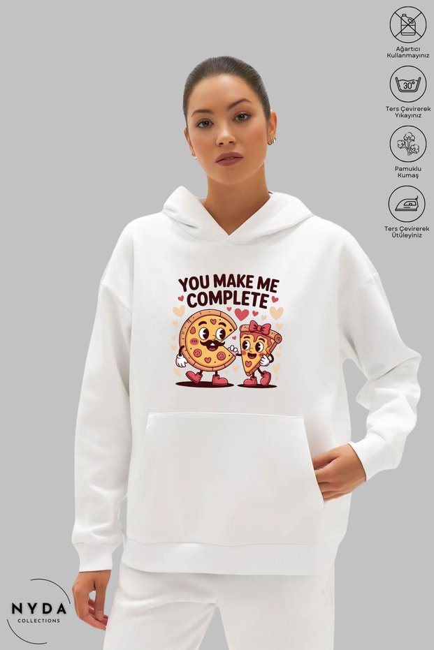 Unisex Hoodie Long Sleeve You Make Me Complete Printed Hooded Fleece-Lined Oversized Cotton Sweatshirt