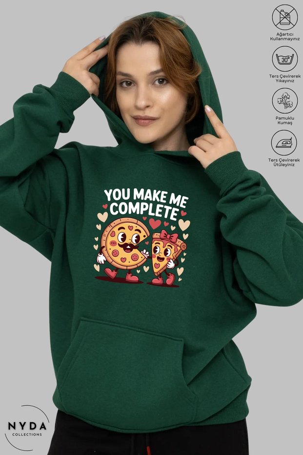 Unisex Hoodie Long Sleeve You Make Me Complete Printed Hooded Fleece-Lined Oversized Cotton Sweatshirt