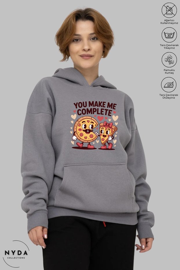 Unisex Hoodie Long Sleeve You Make Me Complete Printed Hooded Fleece-Lined Oversized Cotton Sweatshirt