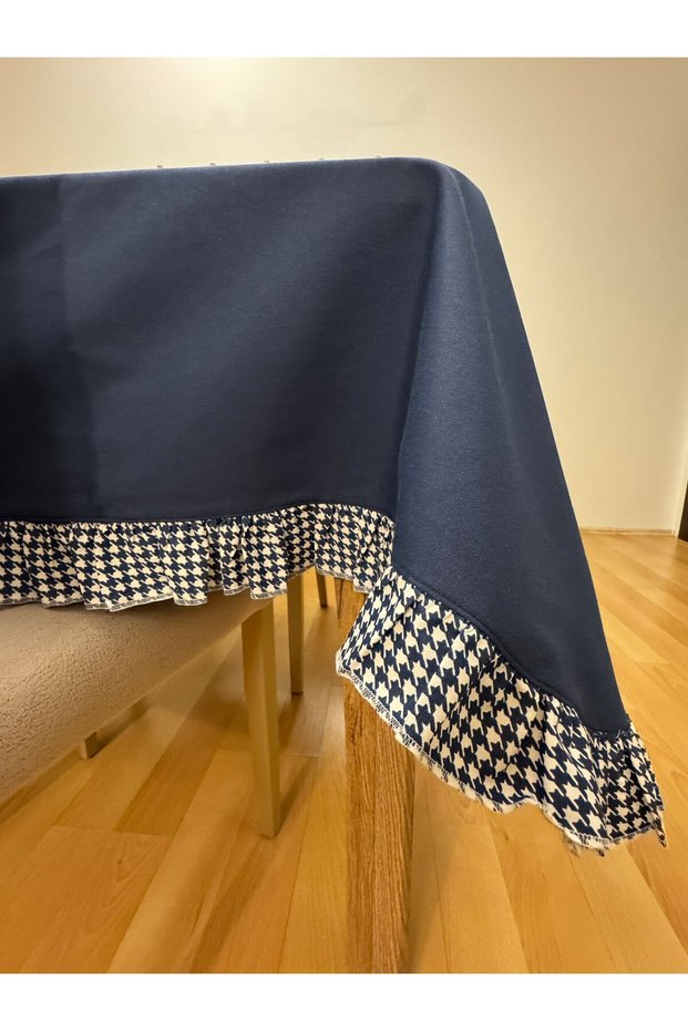 Ruffle Detailed Liquid Resistant Worry-Free Tablecloth Indigo Blue 140X240