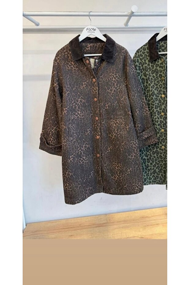 ليوبارد منقوشة خندق معطف - 3