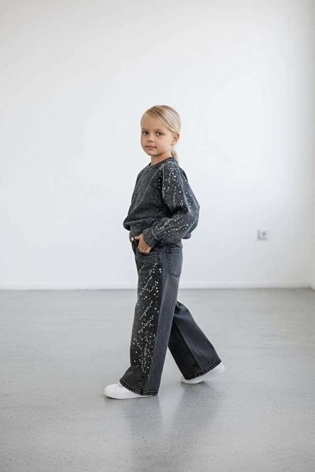 Girls' Everyday Sweatshirt, Wide-Leg Jean Combination