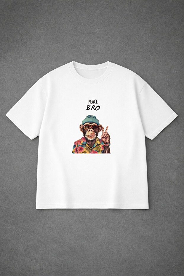 تي شيرت للجنسين قصة فضفاضة مقاس مريح PEACE BRO مطبوع 100% قطن
