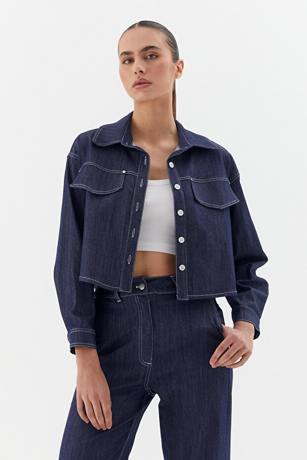 Slim Front Pocket Jacket Indigo