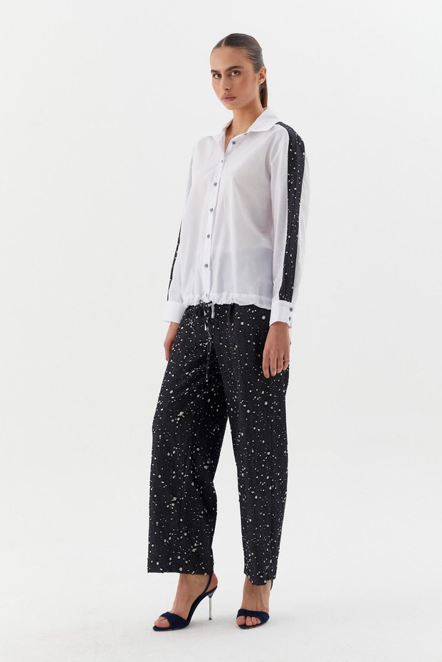 Ripped Denim Poplin Suit Black