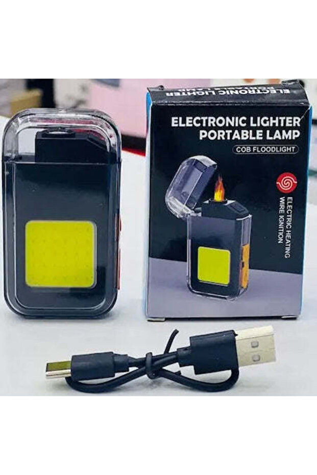Windproof Lighter USB Type C Rechargeable Lighter with COB LED Lights Flashlight