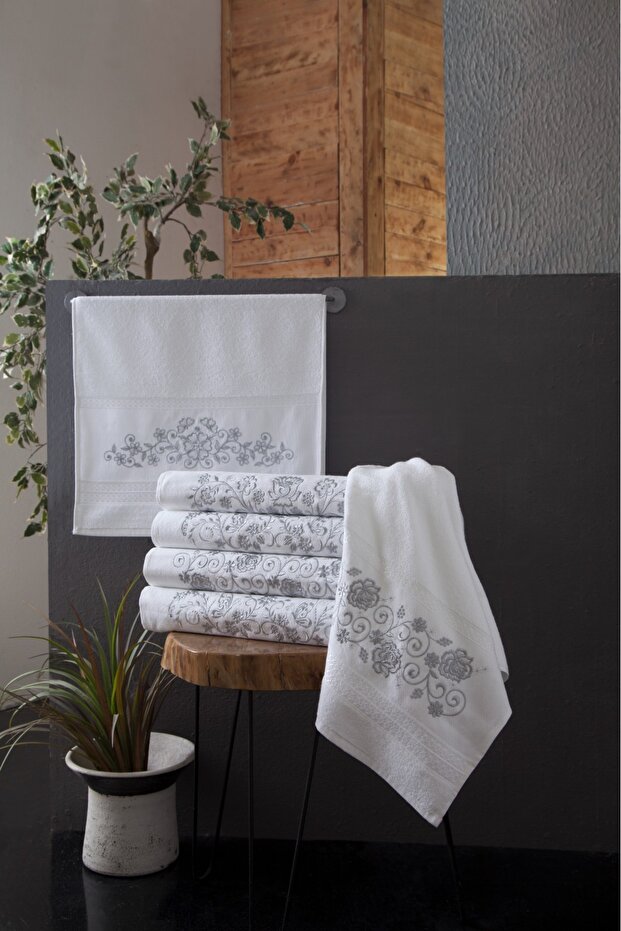 50X90 Silver Glitter Embroidered 6-Piece Towel Set