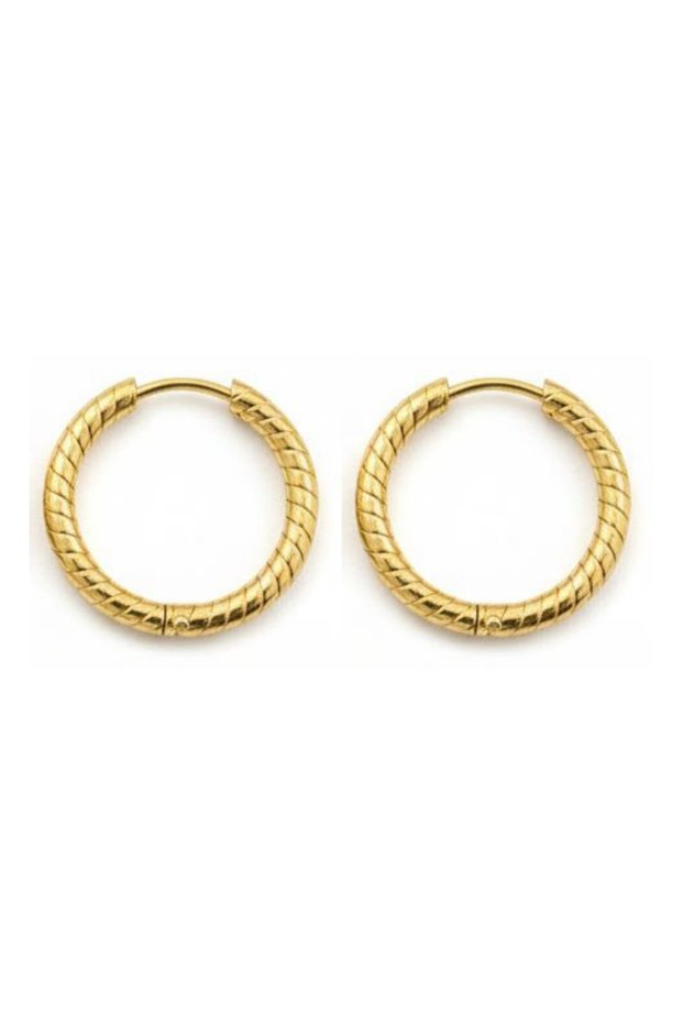 Women's Gold Line Detailed Steel Hoop Earrings | 2.5 mm Thickness – 16 mm Inner Diameter