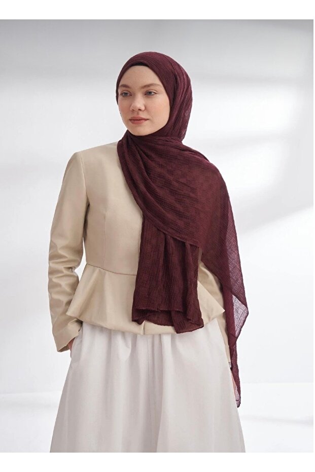 Muslin checkerboard pattern shawl 3350-burgundy