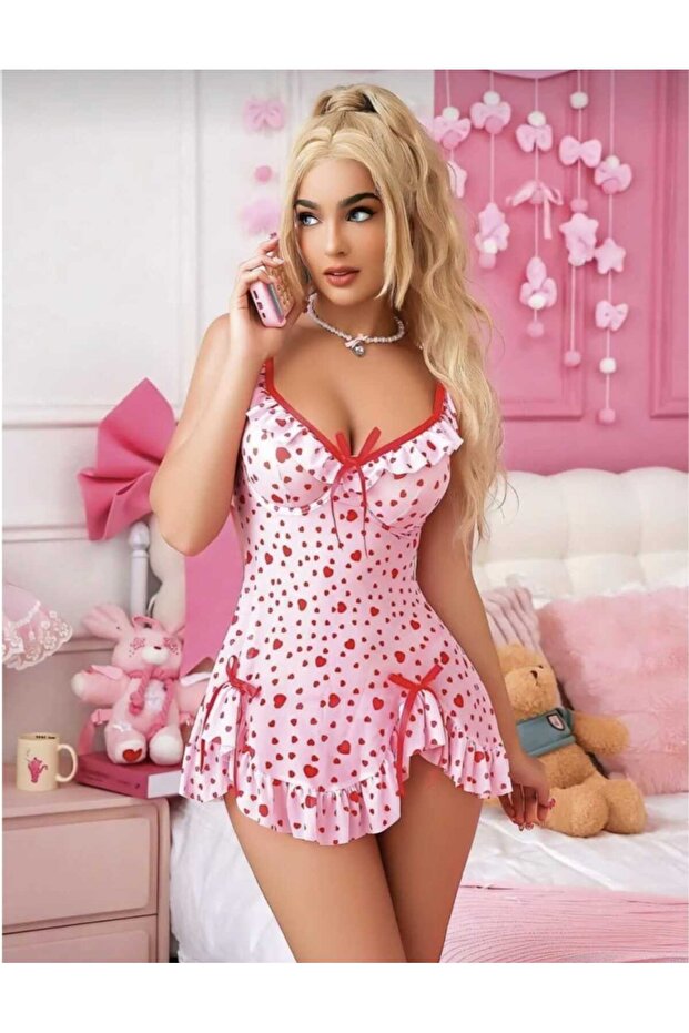 Mini Gecelik Transparan Pembe - 1