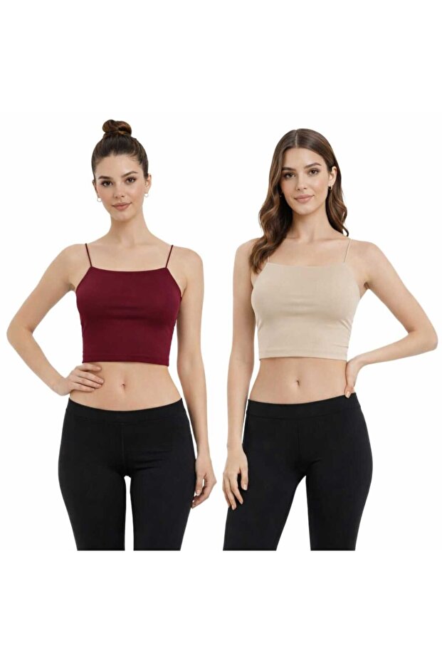 طقم من قطعتين: توب قصير أساسي بحمالات رفيعة (بويستر) - 1