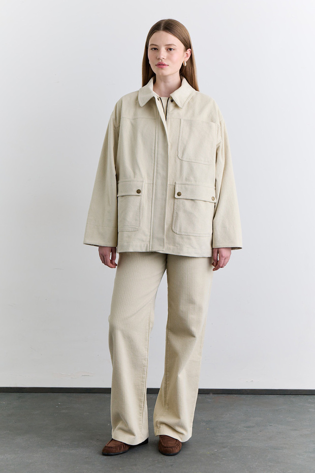 KADİFE WORKER CEKET VANİLYA - 3