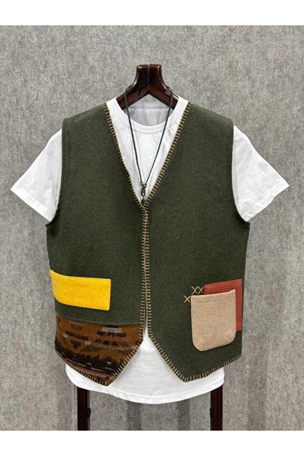 Regular Pamuk Dokuma Bohem Yelek - 1