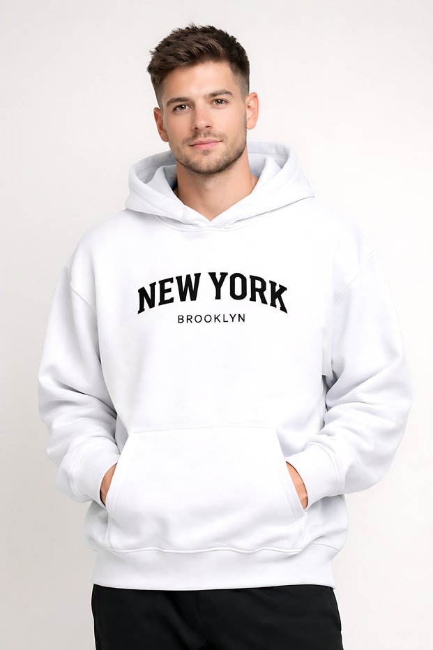 New York Brooklyn Printed 3 Thread K Hooded Sweatshirt