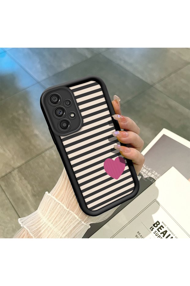 Samsung Galaxy A73 Compatible Black Silicone Heart Pattern Lens Protection Shock Absorbing Flexible Case