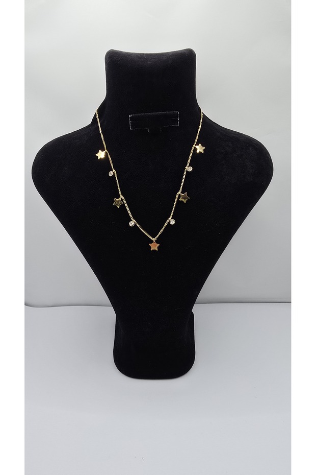 Stainless Steel Gold Color Star Charmlı Zircon Stone Necklace